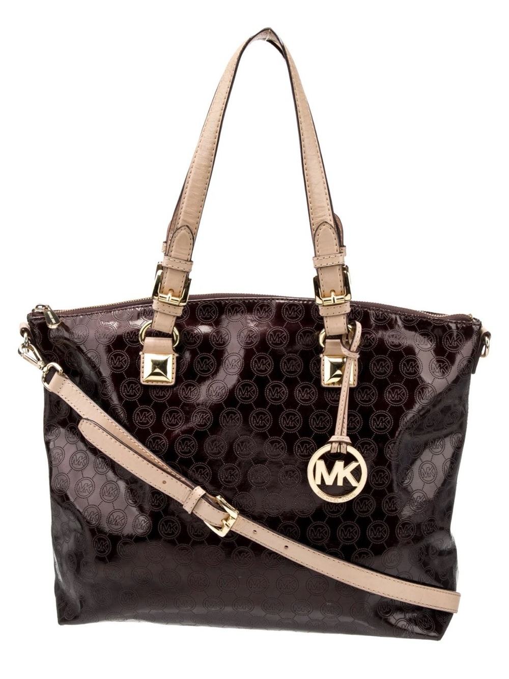 Michael Kors Patent Leather Tote Crossbody MK Logo Large Bag